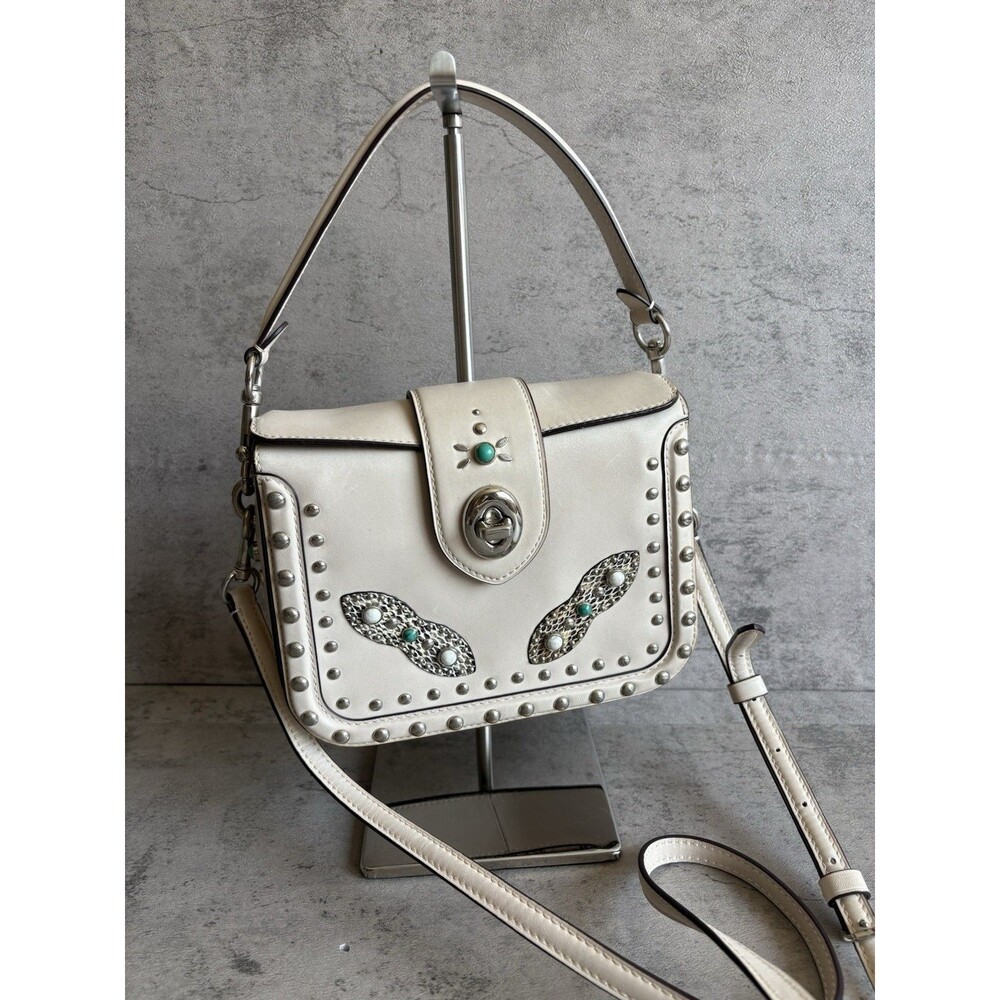 COACH Page Crossbody Bag In Glovetanned Leather W/ Western Rivets & Snake Trim